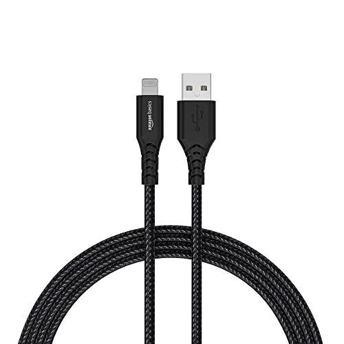 amazon basics PVC Molded Nylon USB A To Lightning Mfi Certified Charging Cable | Compatible with iPhone 13,12,11; 13,12,11 Pro; 13,12 11 Pro Max; 13,12 Mini (Black,1.2M)