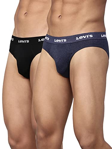 Levi’s Men’s Cotton Brief (Pack of 2) (PR79946_Black, Navy Melange_Large_Multicolour_L)