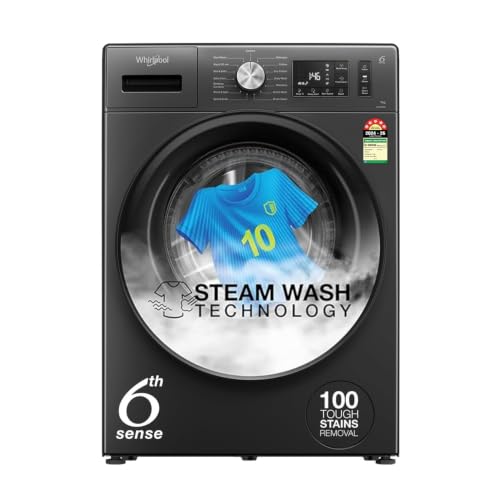 Whirlpool 7 Kg 5 Star Inverter Front Load Washing Machine with In-Built Heater (SUPREME CARE 7012 -E, Midnight Grey, 100+ Tough Stains, Steam Technology, 2025 Model)