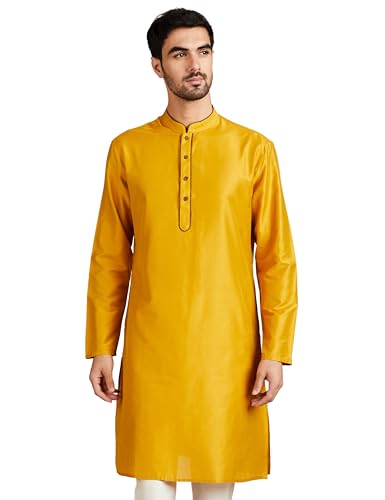 Amazon Brand – Symbol Men’s Festive Solid Long Kurta (Regular Fit) (SY-A22-MNA-ETK-01_M.Mustard_M)