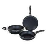 Judge by Prestige Ace Aluminium Non-Stick Cookware Set – Kadai 20 cm, Fry Pan 20 cm, Omni Tawa 25 cm – 1 Unit Each, Black