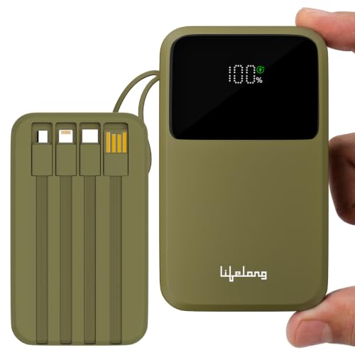 Lifelong Electronics 20000mAh 22.5W Fast Charging Power Bank | 3 Inputs (1 Built-in USB A Cable + 1 C + 1 Lightning Port) & 6 Outputs (3 Built-in Cables + 1 C + 2 A Port) | Small Pocket Size Powerbank