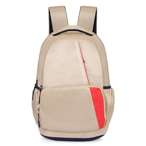 United Colors of Benetton Vance 32L Laptop Backpack – Beige | Water-Resistant | Fits 15-inch Laptop Compartment | Modern Style with Ample Organization & 1-Year Warranty