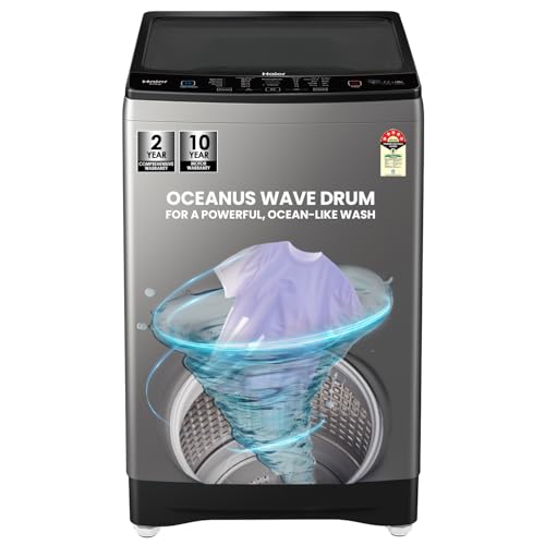 Haier 8 Kg, Oceanus Wave Drum, 15 Min Quick Wash, Smart Wash Programs, Fully Automatic Top Load Washing Machine (ETL80-HBFS5NZP | Brown Grey)