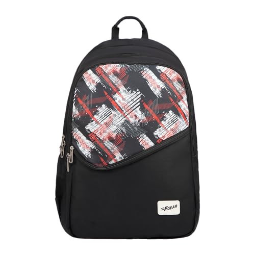 F Gear Polaris Black 37L School Backpack|3 Compartments, 1 Front Pocket with bottle holder|Airflow Back Panel|Ergonomic Design, Lightweight, Comfortable & Durable for School, College, Work & Daily Use