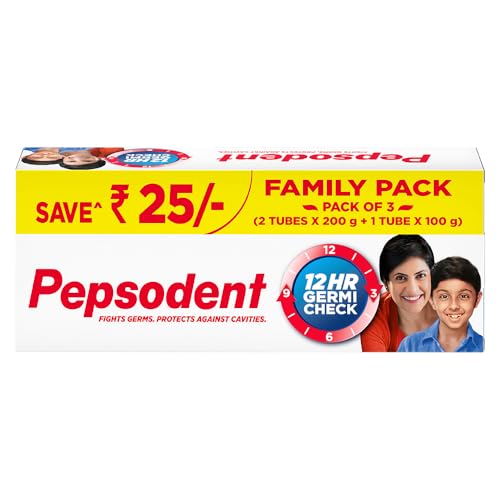 Pepsodent Germicheck Anti cavity Toothpaste | 12 HR protection from cavity germs | Mint flavour||Family Pack_500G (200g+200g+100g)
