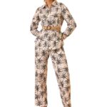 Pink Paprika by SASSAFRAS Women’s Black Tropical Belted Shirt With Straight Pants -S