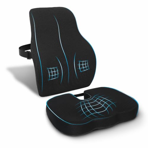 CRAFKEN Chair Cushion Pad & Backrest Combo – Comfortable Seat Padded with Coccyx Pillow & Lumbar Cushion, Ergonomic Office Chair Support with Daily Comfort for Home & Office Use (Black Mesh)