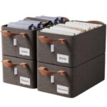 BOXJOY 4 Pcs Wardrobe Cloth Organizer for Storage Box with Label Card & Holder | Foldable Clothes Organiser with Steel Frame & Handle | Smart Jeans Kapde Closet Basket for Cupboard in Almirah Shelf