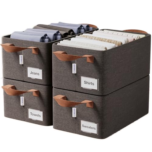 BOXJOY 4 Pcs Wardrobe Cloth Organizer for Storage Box with Label Card & Holder | Foldable Clothes Organiser with Steel Frame & Handle | Smart Jeans Kapde Closet Basket for Cupboard in Almirah Shelf