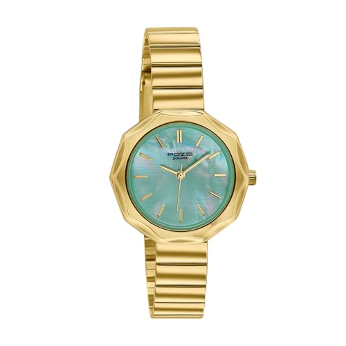 Sonata Poze 9 with Quartz Analog Green Dial IPG SS Cut fold Strap Watch for Women – SP80184YM02W