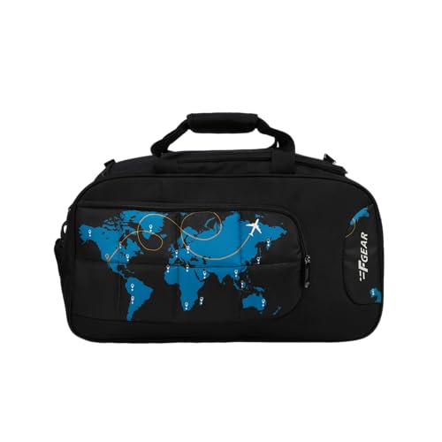 F Gear Enduro Map Black 32L Travel Duffle Bag | Spacious Main Compartment with Front Pocket & Wet Pocket | Adjustable Shoulder Strap | Lightweight and Durable | Easy Carry Handles | for Men & Women