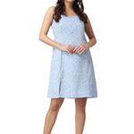 POPWINGS Casual Fit and Flare Sleeveless Square Neck Knee-Length Front Printed Slit Dress for Women || Stylish Summer Woman Dresses Light Blue