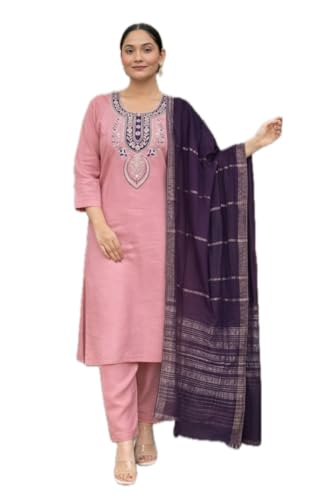 LookMark Women’s Pink Silk Blend Kurta Set with Dupatta, Traditional Ethnic Wear-AZ-LM_P1-KS2521-Pink-M