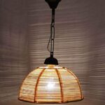 tu casa Offwhite Bamboo Shade with Black Metal-Iron Base Hanging Lamps/Pendent Light | Modern Pendant Ceiling Lamp for Home, Café, Restaurant, Bar & Office Décor (Height- Inch/No Blub Included)