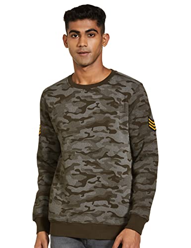 Amazon Brand – INKAST Men’s Cotton Blend Hooded and Crew Neck Regular Fit Sweatshirt(Aw21Inksw07_Olive Camo1_Large)