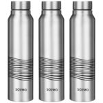 Amazon Brand – Solimo Stainless Steel Bottles (Set of 3) | 970ml Each | 100% Food-Grade | BPA-Free Cap | | Leak & Spill Proof | Ergonomic Grip | For Home & Office Use (Stainless Steel Finish)