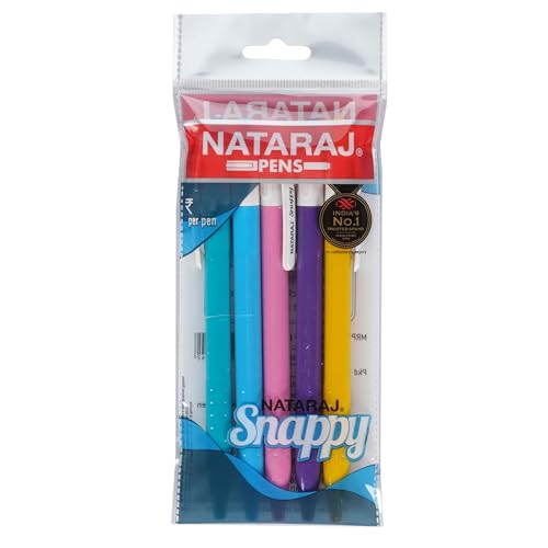 Nataraj Snappy Ball Pen, Smooth Tip-in-tip-out, Stress-free Writing, Non-slip Grip, Medium Point (1.0mm), Pack of 5, Blue