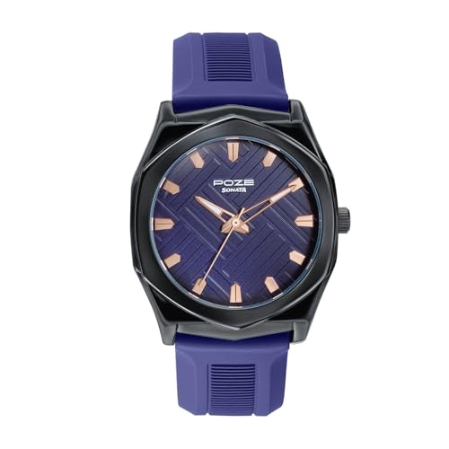 Sonata Poze 8 Quartz Analog with D.Blue Dial D. Blue Silicon Strap Watch for Men – SP70107NP01W