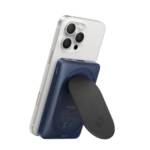 URBN 10000Mah Sleek Magsafe Power Bank With Kickstand | 15W Fast Wireless & 20W Wired Charging | Strong Magnetic Hold | Dual Input Lightning Triple Output|Pass-Through Charging (Blue) USB Type-C Input