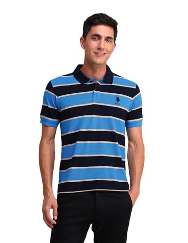 U.S. POLO ASSN. Men’s Horizontal Striped Slim Fit Cotton Polo Shirt (TS024D_Blue_M)