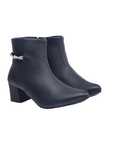 Shoetopia Women’s Black Chunky Heel Ankle Boots – Side Zip Faux Suede Short Booties with Non-Slip Sole, Comfortable Block Heel Fashion Boots EU36