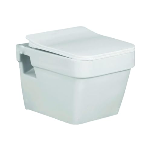 BonKaso Premium Wall Hung Ceramic Rimless One Piece Commode (White) | S Trap Western Toilet with Soft Close Seat | Water Closet for Bathroom/Lavatory | Siphonic Flush System (15.2 x 20 x 14.2 Inches)