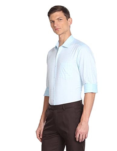 Arrow Men’s Checkered Full Sleeve Slim Fit Cutaway Collar Cotton Formal Shirt (ARADOSH1368_Light Blue_39)