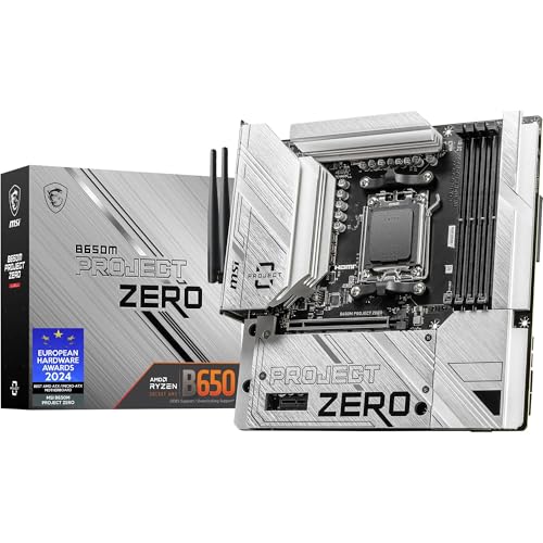 MSI B650M Project Zero Motherboard, Back-Connect Micro-ATX – Supports AMD Ryzen 7000 Series Processors, AM5 – Direct 10+2 VRM Power Design, DDR5 Memory Boost 7600+MHz/OC, Wi-Fi 6E