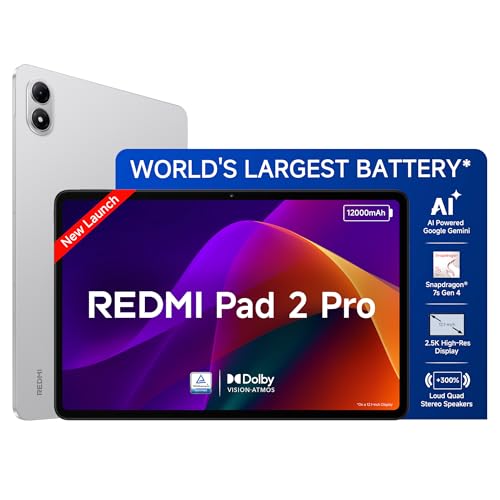 Redmi Pad 2 Pro [Smartchoice] | 12000mAh | Snapdragon 7s Gen 4 | 12.1-inch,2.5K Display |83+ Days Standby |HyperOS 2 |120Hz |Dolby Vision Atmos |Wi-Fi 6 |AI Powered | 8GB, 128GB | Quick Silver