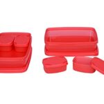 Signoraware Plastic Compact Lunch Box Set, 1.05 litres, Set of 2, Water Melon Red