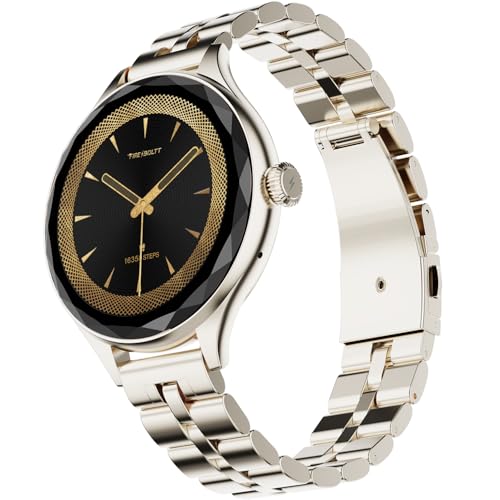 Fire-Boltt Phoenix Aura Women Smart Watch with 1.26” Diamond-Cut HD Display, Rotating Crown, Wireless Charging, Bluetooth Calling, Voice Assistant, 120+ Sports Modes – Silk Champagne