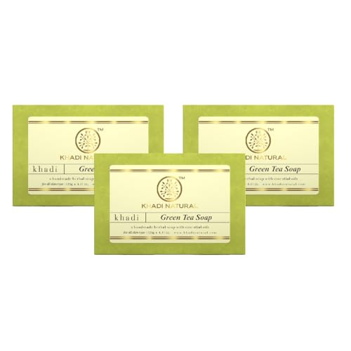 Khadi Natural Green Tea Soap | Herbal Handmade Soap | Bathing Soap For Body Acne and For Rejuvenating Skin | Suitable for All Skin Types| Pack of 3