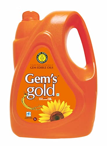 Gems Gold Physically Refined Cold Pressed Sun Flower Oil 5 Litre | High MUFA & PUFA | Good for Heart Health | Safe for Reuse & Reheat | Supports Skin Health and Immunity | Chemical Free | 100% Natural | Fortified with Vitamin A and E
