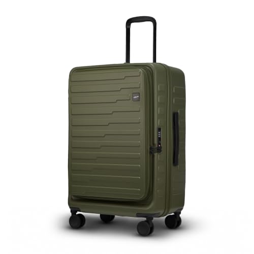 F Gear Sedona Medium 65cm German Polycarbonate Hard Luggage|8 Japanese Hinomoto Silent Wheels |Expandable Check-in Front Opening Suitcase for Travel| Anti-Theft Zipper, TSA 007 Lock (Army Green)