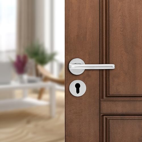 amazon basics Door Handle for Main Door | Main Door Handle |5.6 inch Length of Handle for Grip | Brass | crom Finish | Zinc Alloy