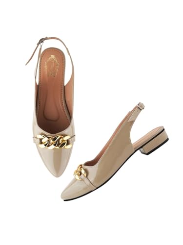 Shoetopia Pointed Toe Flat Beige Belly for Girls-EU37