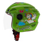 Steelbird SBA-6 Unicorn ISI Certified Open Face Graphic Helmet for Women and Kids (X-Small 540 MM, Matt Green with Clear Visor)