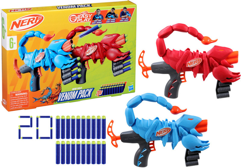 Nerf Wild Venompack, Includes 2 Easy Play Blasters, Scorpion Designs, Ages 6+ Darts & Plastic Bullets(Multicolor)