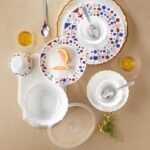 Larah by Borosil Silk Series Speckle Opalware Dinner Set with Steel Spoon | 41 Pcs for Family of 6 | Microwave & Dishwasher Safe | Bone-Ash Free | Crockery Set for Dining & Gifting | Plates & Bowls