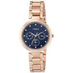 TIMEX Analog Watch for Women with Blue Round Dial & Rose Gold Stainless Steel Bracelet Band Water Resistant Women’s Wrist Watches – TW000X215