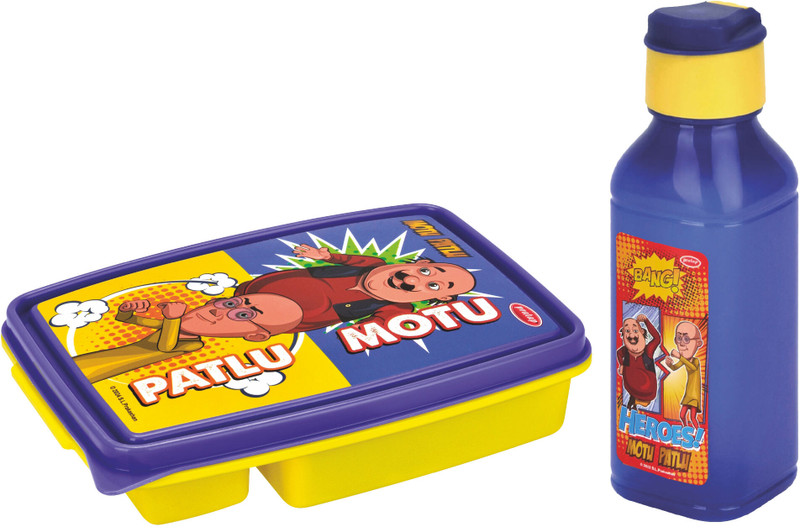 Pratap Fun Time Jr.(Hungry Kya Jr + Rocket 300 ml) Motu Patlu 2 Containers Polypropylene School Lunch Box(480 ml)