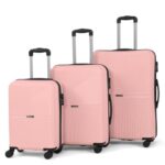 Teakwood Set of 3 8 Wheels Trolley Bag, Hard Cabin with Zipper Closure, Adjustable Push Button & Cross Side Strap, Number Lock System 360 Degree (Set of 3, Rose)