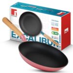 BERGNER Excalibur Lightweight Cast Iron Frypan 18cm, Sturdy Wooden Handle, Non-Stick Coating, PFAS Free, Perfect Heat Distribution, Elegant Design – Induction and Gas Stove Ready (Pink)