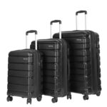 Teakwood Small-Medium-Large 8 Wheels Trolley Bag, Hard Cabin with Zipper Closure, Adjustable Push Button & Cross Side Strap, TSA Lock System 360 Degree (Set of 3, Black)