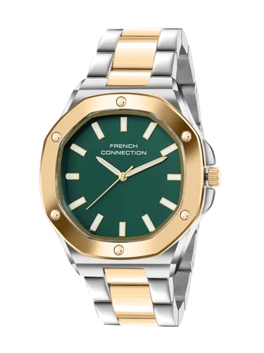 French Connection DUOLUXE Green Dial Stainless Steel Watch and Bracelet for Men – FCB22NTM