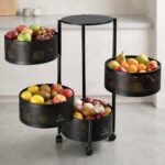 HomeWiz Round Kitchen Rack 4- Layer | Lifetime Usage Heavy Duty Steel Trolley | Kitchen Storage | Onion Potato Rack for Kitchen | Multipurpose Storage Rack for Fruits & Vegetables | Rust-Free Forever