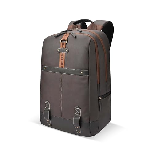 Gear Classic 4 19″/31L Medium Faux Leather Water Resistant Anti Theft Laptop Backpack | Casual Backpack | Daypack | Travel Backpack | College Bag For Men/Women (Brown – Black)