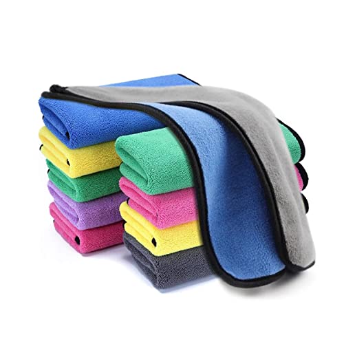 KINGSWAY Microfiber Cleaning Cloth for Car & Bike 10 Pcs, 800 GSM, 40×40 cm, Twisted Loop Super Absorbent Drying Towel, Edgeless Plush Lint-Free Micro fibre for Washing, Detailing & Household Cleaning