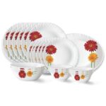 Larah by Borosil Zinnia Fluted Series Opalware Dinner Set | 21 Pieces for Family of 6 | Microwave & Dishwasher Safe | Bone-Ash Free | Crockery Set for Dining & Gifting | Plates & Bowls | White